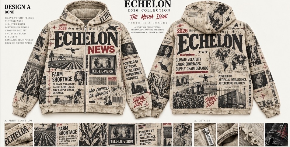 ECHELON News hoodie from The Media Issue, front and back